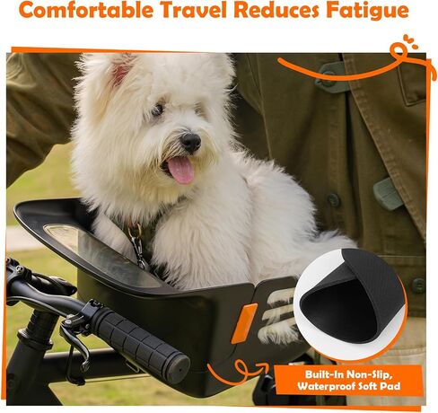 Dog Bike Basket for 26 lbs, Pet Bike Carrier with Integrated Sturdy Seat, Waterproof Scratch-Resistant Nylon Cushion, Adjustable Straps & Rustproof Metal Frame for Small/Medium Dogs, Black in Saudi Arabia