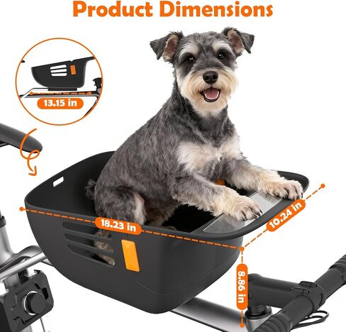 Dog Bike Basket for 26 lbs, Pet Bike Carrier with Integrated Sturdy Seat, Waterproof Scratch-Resistant Nylon Cushion, Adjustable Straps & Rustproof Metal Frame for Small/Medium Dogs, Black in Saudi Arabia