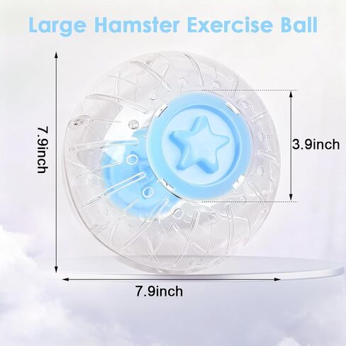 كرة تمرين الهامستر مقاس 7.9 بوصة - كرة جري للهامستر شفافة مع غطاء قفل ملتوي، ألعاب تهوية كبيرة وآمنة، ملحقات للهامستر السوري/القزم وغيرها من الهامستر الصغيرة/المتوسطة، أزرق in Kuwait