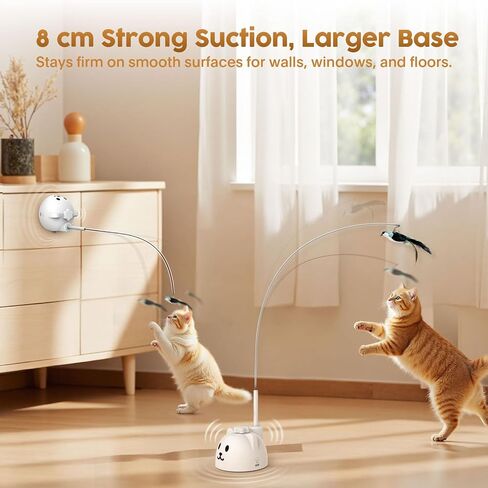 Interactive Cat Toys for Indoor Cats: Upgraded 360° Automatic Spin Flying Bird Feather Wand with Silicone Protected Rod Safe Play, Strong 8cm Suction Cup, USB-Rechargeable for Bored Kittens and Adult in Kuwait
