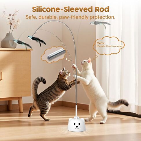 Interactive Cat Toys for Indoor Cats: Upgraded 360° Automatic Spin Flying Bird Feather Wand with Silicone Protected Rod Safe Play, Strong 8cm Suction Cup, USB-Rechargeable for Bored Kittens and Adult in Kuwait