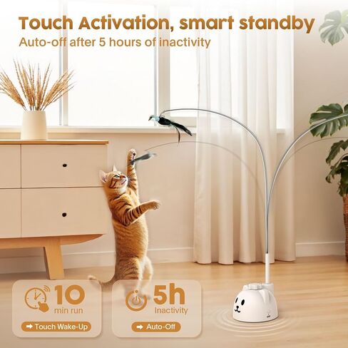 Interactive Cat Toys for Indoor Cats: Upgraded 360° Automatic Spin Flying Bird Feather Wand with Silicone Protected Rod Safe Play, Strong 8cm Suction Cup, USB-Rechargeable for Bored Kittens and Adult in Kuwait