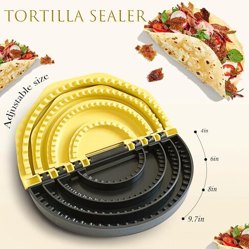 4-in-1 Tortilla Sealer, Adjustable Size for 4-6"-8-10" Crust, Detachable Shark Tooth Design, BPA-Free, Dishwasher Safe - Makes Sealed Quesadillas, Tacos, Burritos, Dumplings in Kuwait
