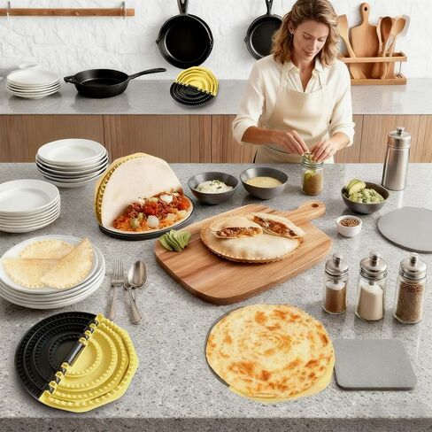 4-in-1 Tortilla Sealer, Adjustable Size for 4-6"-8-10" Crust, Detachable Shark Tooth Design, BPA-Free, Dishwasher Safe - Makes Sealed Quesadillas, Tacos, Burritos, Dumplings in Kuwait