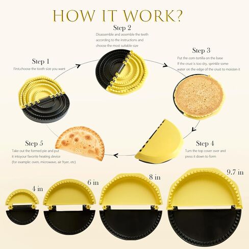 4-in-1 Tortilla Sealer, Adjustable Size for 4-6"-8-10" Crust, Detachable Shark Tooth Design, BPA-Free, Dishwasher Safe - Makes Sealed Quesadillas, Tacos, Burritos, Dumplings in Kuwait