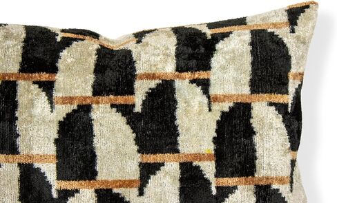 Black Off White Ikat Velvet Lumbar Pillow Geometric Pattern Cushion Modern Neutral Throw Pillow 12x20 Decorative Sofa Accent in Saudi Arabia