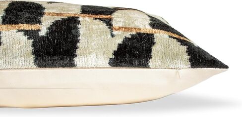 Black Off White Ikat Velvet Lumbar Pillow Geometric Pattern Cushion Modern Neutral Throw Pillow 12x20 Decorative Sofa Accent in Saudi Arabia