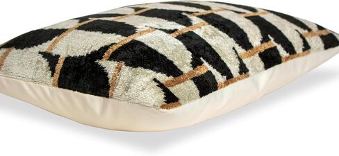 Black Off White Ikat Velvet Lumbar Pillow Geometric Pattern Cushion Modern Neutral Throw Pillow 12x20 Decorative Sofa Accent in Saudi Arabia