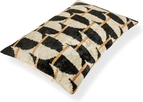 Black Off White Ikat Velvet Lumbar Pillow Geometric Pattern Cushion Modern Neutral Throw Pillow 12x20 Decorative Sofa Accent in Saudi Arabia