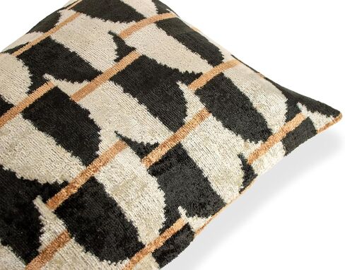 Black Off White Ikat Velvet Lumbar Pillow Geometric Pattern Cushion Modern Neutral Throw Pillow 12x20 Decorative Sofa Accent in Saudi Arabia