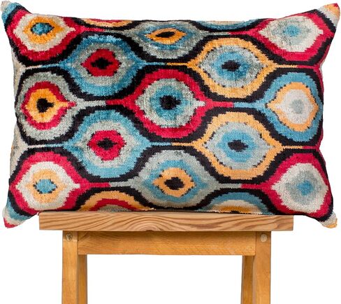 الملونة Ikat المخملية غطاء الوسادة ريترو بوهو وسادة الزخرفية in Saudi Arabia