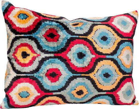 الملونة Ikat المخملية غطاء الوسادة ريترو بوهو وسادة الزخرفية in Saudi Arabia
