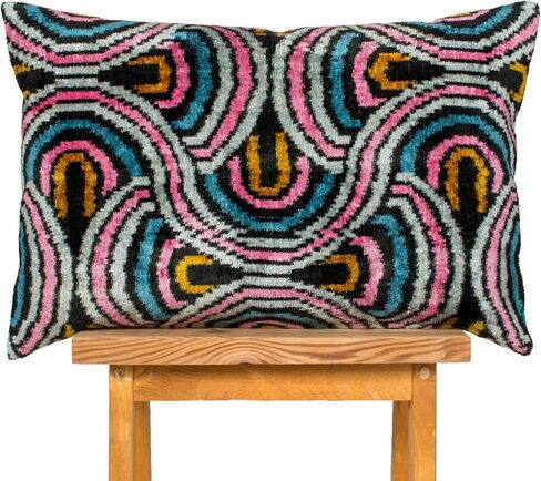 Retro Ikat Velvet Cushion Cover Pink Blue Decorative Throw Pillow in Saudi Arabia