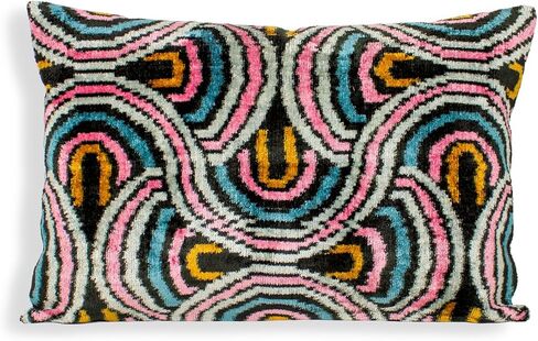 Retro Ikat Velvet Cushion Cover Pink Blue Decorative Throw Pillow in Saudi Arabia