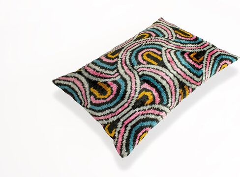 Retro Ikat Velvet Cushion Cover Pink Blue Decorative Throw Pillow in Saudi Arabia