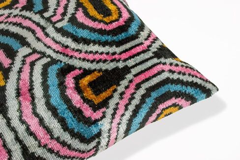 Retro Ikat Velvet Cushion Cover Pink Blue Decorative Throw Pillow in Saudi Arabia