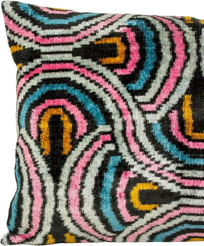 Retro Ikat Velvet Cushion Cover Pink Blue Decorative Throw Pillow in Saudi Arabia