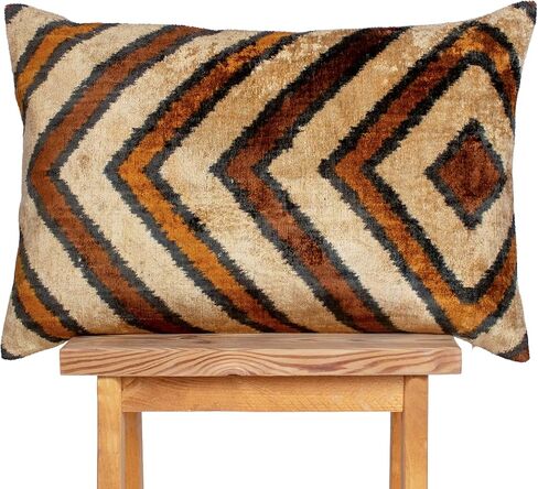 وسادة باللون البني الكريمي Ikat Chevron وسادة مخملية قطنية مقاس 12x20 لهجة أريكة مزخرفة قبلية in Saudi Arabia