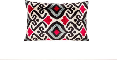 Diamond Ikat Velvet Pillow Red Black Gray Cushion 20x20 Modern Boho Decorative Home Decor in Saudi Arabia