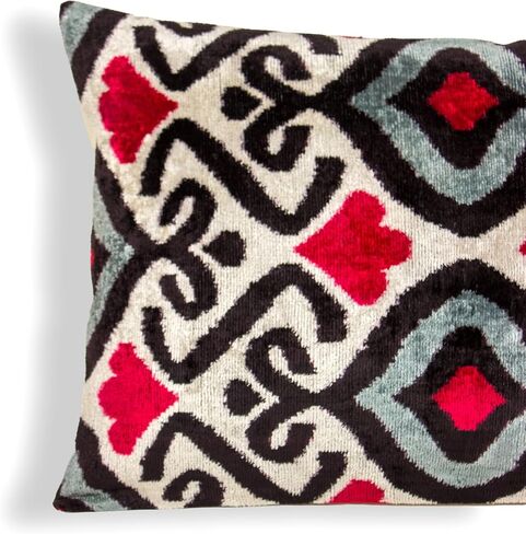 Diamond Ikat Velvet Pillow Red Black Gray Cushion 20x20 Modern Boho Decorative Home Decor in Saudi Arabia