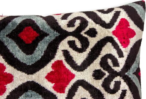 Diamond Ikat Velvet Pillow Red Black Gray Cushion 20x20 Modern Boho Decorative Home Decor in Saudi Arabia