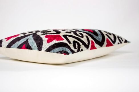 Diamond Ikat Velvet Pillow Red Black Gray Cushion 20x20 Modern Boho Decorative Home Decor in Saudi Arabia