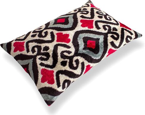 Diamond Ikat Velvet Pillow Red Black Gray Cushion 20x20 Modern Boho Decorative Home Decor in Saudi Arabia
