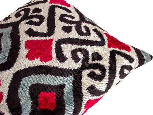 Diamond Ikat Velvet Pillow Red Black Gray Cushion 20x20 Modern Boho Decorative Home Decor in Saudi Arabia