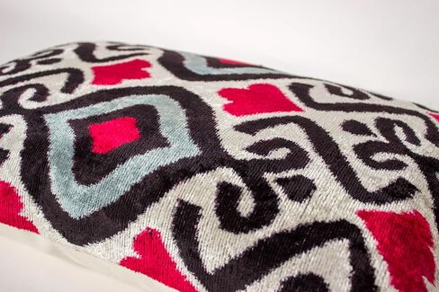 Diamond Ikat Velvet Pillow Red Black Gray Cushion 20x20 Modern Boho Decorative Home Decor in Saudi Arabia
