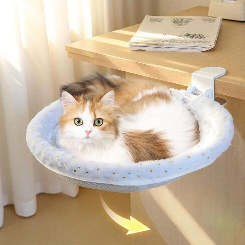 Cat Desk Bed, Cat Perch for Home Office, 360°Rotating & Adjustable Shelf, Removable Comfortable Soft Pet Nest Bed, Modern Unique Kitten Furniture Attachment for Game Tables (Grey) in Saudi Arabia