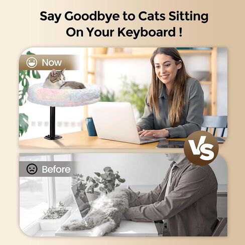 Cat Desk Bed, Cat Perch for Home Office, 360°Rotating & Adjustable Shelf, Removable Comfortable Soft Pet Nest Bed, Modern Unique Kitten Furniture Attachment for Game Tables (Grey) in Saudi Arabia