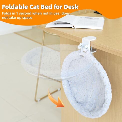 Cat Desk Bed, Cat Perch for Home Office, 360°Rotating & Adjustable Shelf, Removable Comfortable Soft Pet Nest Bed, Modern Unique Kitten Furniture Attachment for Game Tables (Grey) in Saudi Arabia