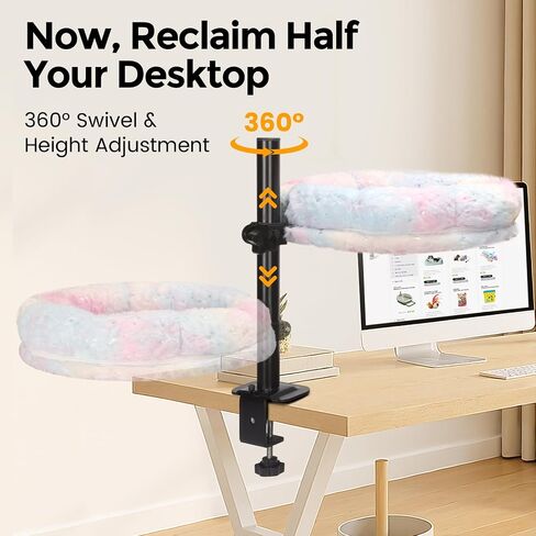 Cat Desk Bed, Cat Perch for Home Office, 360°Rotating & Adjustable Shelf, Removable Comfortable Soft Pet Nest Bed, Modern Unique Kitten Furniture Attachment for Game Tables (Grey) in Saudi Arabia