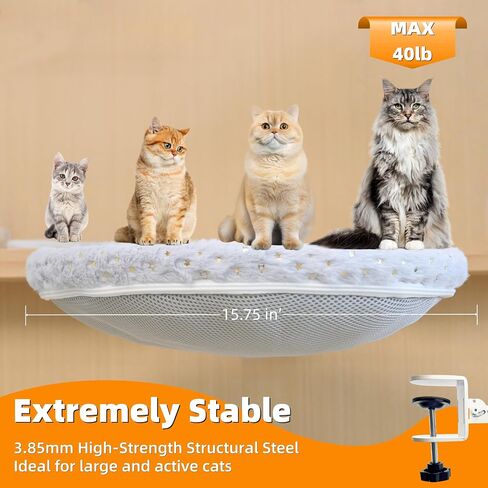 Cat Desk Bed, Cat Perch for Home Office, 360°Rotating & Adjustable Shelf, Removable Comfortable Soft Pet Nest Bed, Modern Unique Kitten Furniture Attachment for Game Tables (Grey) in Saudi Arabia