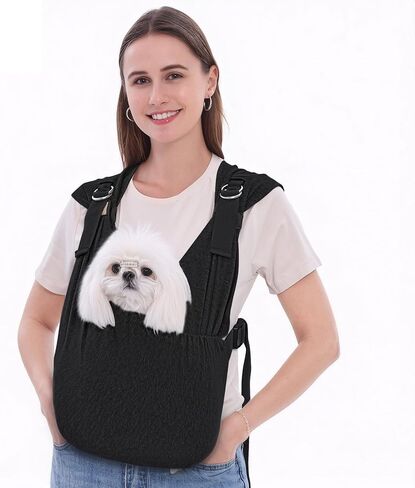 Supet Dog Carrier Sling for Small Dogs, Hands Free Adjustable Soft Cotton Puppy Chest Bag Carrier, Anti-Anxiety & Back Pain Relief Pet Front Pack (Black, XS) in Kuwait