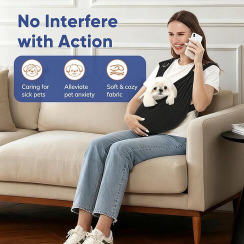 Supet Dog Carrier Sling for Small Dogs, Hands Free Adjustable Soft Cotton Puppy Chest Bag Carrier, Anti-Anxiety & Back Pain Relief Pet Front Pack (Black, XS) in Kuwait