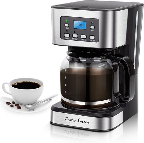 Taylor Swoden 12-Cup Programmable Coffee Maker, Regular & Strong Brew Drip Coffee Machine for Home and Office, Glass Carafe, Pause & Serve, Auto Shut Off, Black & Stainless Steel in Saudi Arabia