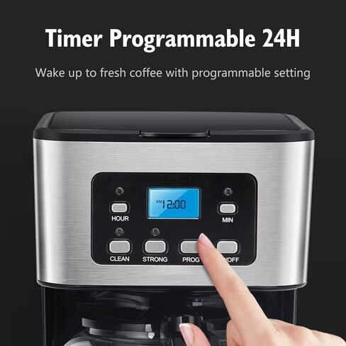 Taylor Swoden 12-Cup Programmable Coffee Maker, Regular & Strong Brew Drip Coffee Machine for Home and Office, Glass Carafe, Pause & Serve, Auto Shut Off, Black & Stainless Steel in Saudi Arabia