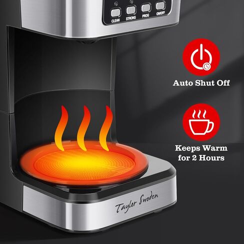 Taylor Swoden 12-Cup Programmable Coffee Maker, Regular & Strong Brew Drip Coffee Machine for Home and Office, Glass Carafe, Pause & Serve, Auto Shut Off, Black & Stainless Steel in Saudi Arabia
