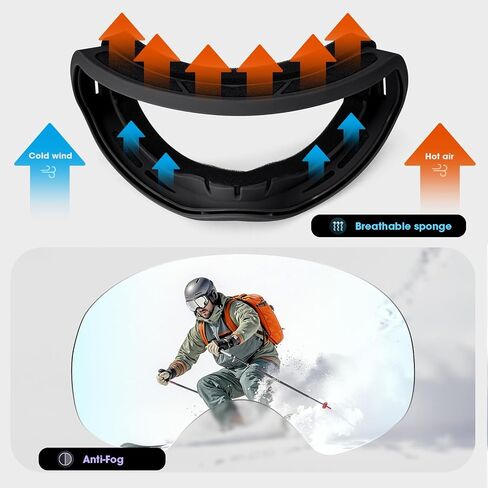 LOEO Ski Goggles, Snowboarding Goggles for Men, Women, Adult, Youth and Over 15 Years, Snow Skiing Goggles in Kuwait