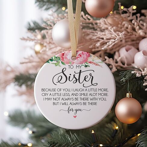 إلى أختي سأكون دائمًا هناك من أجلك فكرة هدية عيد الميلاد 2025 زخرفة دائرية من السيراميك، دائرة مسطحة 3 بوصة مع شريط ذهبي معدني + صندوق هدايا من أفضل صديق، سيستر، BFF، أخوات الروح in Saudi Arabia