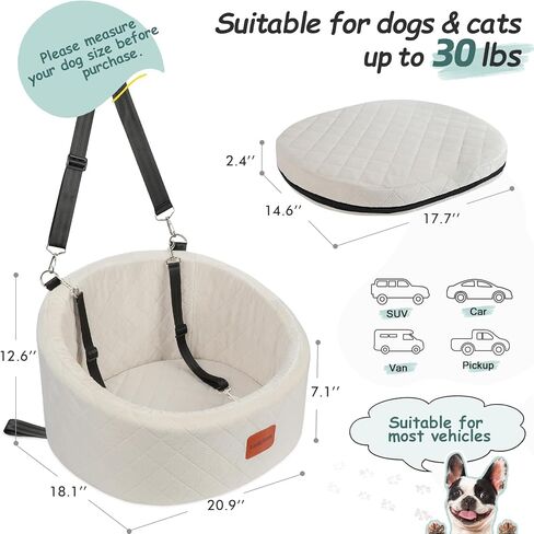 مقعد سيارة للكلاب الصغيرة يصل وزنها إلى 30 رطلاً، نسيج فائق النعومة محشو بإسفنج مريح ذو ذاكرة مريحة، ركوب سعيد للحيوانات الأليفة، 2 مقود أمان للكلاب، قابل للفصل والغسل بالكامل، قاعدة مضادة للانزلاق (أسود/رمادي) in Kuwait