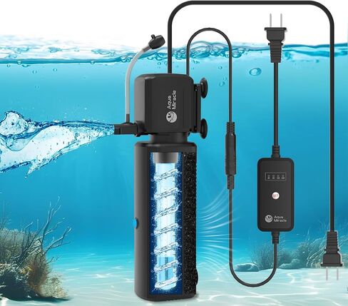 AquaMiracle Aquarium Filter with U - V Light & Filter Sponge, Fish Tank Filter with Timer for Green Water, Turtle Filter with Aeration & Rainfall Mode for Aquarium 10-30 Gallon in Saudi Arabia