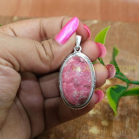 Natural Top Quality Large Pink Thulite Gemstone 925 Sterling Silver Pink Stone Handmade Statement Pendant Necklace for Women Jewelry Gift for Her in Saudi Arabia