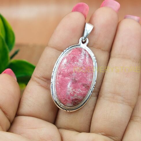 Natural Top Quality Large Pink Thulite Gemstone 925 Sterling Silver Pink Stone Handmade Statement Pendant Necklace for Women Jewelry Gift for Her in Saudi Arabia