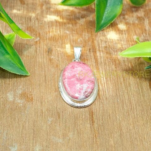 Natural Top Quality Large Pink Thulite Gemstone 925 Sterling Silver Pink Stone Handmade Statement Pendant Necklace for Women Jewelry Gift for Her in Saudi Arabia