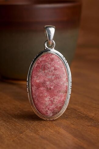 Natural Pink Thulite Oval Cabochon Gemstone Bezel Set Handmade Artisan Statement Pendant in 925 Sterling Silver in Saudi Arabia