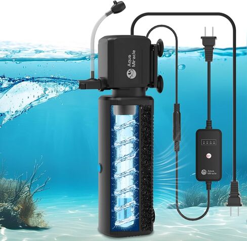AquaMiracle Aquarium Filter with U - V Light & Filter Sponge, Fish Tank Filter with Timer for Green Water, Turtle Filter with Aeration & Rainfall Mode for Aquarium 10-30 Gallon in Saudi Arabia