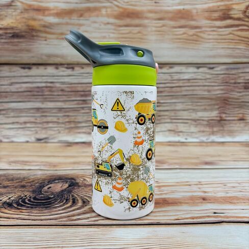 Construction Scene Tractor Children's Stainless Steel Straw Sippy Cup Tumbler (Red/Black) in Saudi Arabia