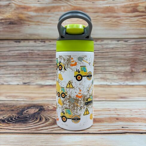 Construction Scene Tractor Children's Stainless Steel Straw Sippy Cup Tumbler (Red/Black) in Saudi Arabia